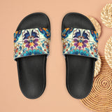 Boho Purple and Cream Tile Print Pink Summer Beach Slides, Women's PU Slide Sandals! Free Shipping!!!