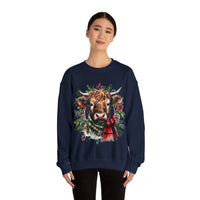 1 Highlander Cow Christmas Edition Unisex Heavy Blend Crewneck Sweatshirt!