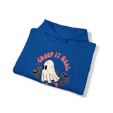 Creep it Real Roller Retro Ghost Unisex Heavy Blend Hooded Sweatshirt! Fall Vibes! Halloween!