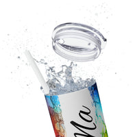 Mama Rainbow Alcohol Ink Printed Skinny Tumbler with Straw, 20oz! Mothers Day!