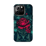 Stained Glass Teal and Roses Gothic Inspired Halloween Tough Phone Cases! Fall Vibes!