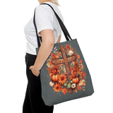 Autumn Floral Pumpkin Wooden Cross Fall Vibes Tote Bag!