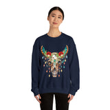 Highlander Cow Christmas Lights Skull Edition Unisex Heavy Blend Crewneck Sweatshirt!