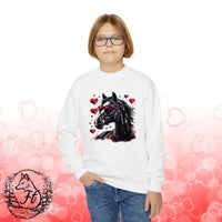 Valentines Day Black Horse Red Hearts Youth Crewneck Sweatshirt! Foxy Kids! Free Shipping!