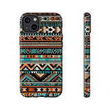 Teal and Orange Aztec Tough Cases! Cellphone Cases! Multiple Sizes Available! Apple iPhone, Samsung Galaxy, and Google Pixel devices!