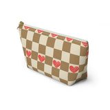 Pink and Cream Hearts Plaid Print Travel Accessory Pouch, Check Out My Matching Weekender Bag! Free Shipping!!!