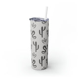 Western Inspired Snakes and Cactus Black and Grey Skinny Tumbler with Straw, 20oz!