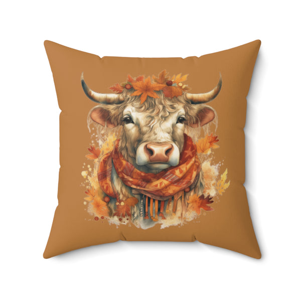 Cream Colored Highlander Scottish Blondie Cow Square Pillow! Halloween! Fall Vibes!