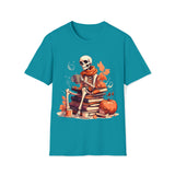 Halloween Vintage Skeleton Coffee and Books Unisex Graphic Tees! Fall Vibes!