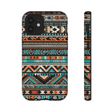 Teal and Orange Aztec Tough Cases! Cellphone Cases! Multiple Sizes Available! Apple iPhone, Samsung Galaxy, and Google Pixel devices!