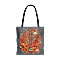 Autumn Floral Pumpkin Wooden Cross Fall Vibes Tote Bag!