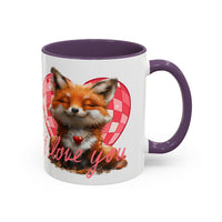 Disco Fox I Love You Valentines Day Accent Coffee Mug (11, 15oz)! Free Shipping! Microwave and Dishwasher Safe! BPA Free