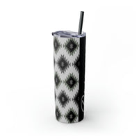 Custom Name Black and White Aztec Printed Skinny Tumbler with Straw, 20oz! Multiple Colors!