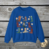 Vintage Daisy Boot Medley Unisex Heavy Blend Crewneck Sweatshirt! Christmas Gift For a Western Gal!