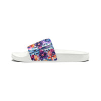 Boho Purple Flowers Print Summer Beach Slides, Women's PU Slide Sandals! Free Shipping!!!