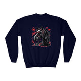 Valentines Day Black Horse Red Hearts Youth Crewneck Sweatshirt! Foxy Kids! Free Shipping!