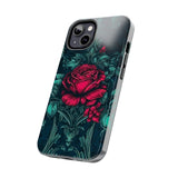 Stained Glass Teal and Roses Gothic Inspired Halloween Tough Phone Cases! Fall Vibes!