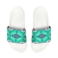 Boho Patchwork Aztec Aqua Blue Summer Beach Slides, Women's PU Slide Sandals! Free Shipping!!!