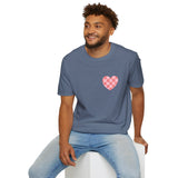 Valentines Day Pink Plaid Heart Basics Wear Anywhere Unisex Graphic Tee! All New Heather Colors!!! Free Shipping!!!