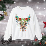 Highlander Cow Christmas Lights Skull Edition Unisex Heavy Blend Crewneck Sweatshirt!