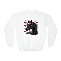 Valentines Day Black Horse Red Hearts Youth Crewneck Sweatshirt! Foxy Kids! Free Shipping!