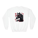 Valentines Day Black Horse Red Hearts Youth Crewneck Sweatshirt! Foxy Kids! Free Shipping!