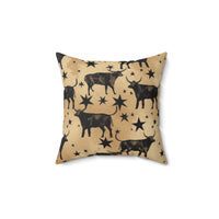 Western/Boho Black Cow Tin Star Brown Print Square Pillow!