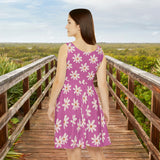 Light Pink Daisy's Print Women's Fit n Flare Dress! Free Shipping!!! New!!! Sun Dress! Beach Cover Up! Night Gown! So Versatile!