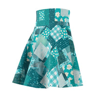 Boho Teal Patchwork Women's Skater Skirt! Free Shipping!