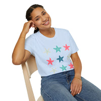 Pink and Blue Star Fish Medley Unisex Graphic Tees! Summer Vibes! All New Heather Colors!!! Free Shipping!!!