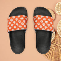 Vibrant Orange Daisy Flower Print Summer Beach Slides, Women's PU Slide Sandals! Free Shipping!!!