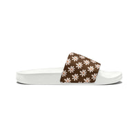 Chocolate Brown Daisy Flower Print Summer Beach Slides, Women's PU Slide Sandals! Free Shipping!!!