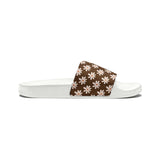 Chocolate Brown Daisy Flower Print Summer Beach Slides, Women's PU Slide Sandals! Free Shipping!!!