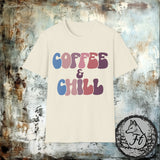 Coffee and Chill Purple and Blue Retro Unisex Graphic Tees! Sarcastic Vibes!