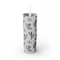 Western Inspired Snakes and Cactus Black and Grey Skinny Tumbler with Straw, 20oz!