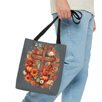 Autumn Floral Pumpkin Wooden Cross Fall Vibes Tote Bag!