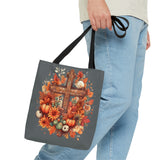 Autumn Floral Pumpkin Wooden Cross Fall Vibes Tote Bag!