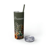 Custom Name Botanical Florals Fall Vibes Skinny Tumbler with Straw, 20oz! Multiple Colors!