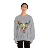 Highlander Cow Christmas Lights Skull Edition Unisex Heavy Blend Crewneck Sweatshirt!