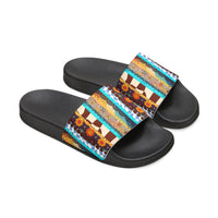 Boho Stripes Floral Print Summer Beach Slides, Women's PU Slide Sandals! Free Shipping!!!