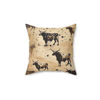 Western/Boho Smoke Brown Bull Print Square Pillow!