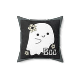 Boo Grey Happy Little Retro Ghost Spun Polyester Square Pillow! Halloween!