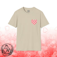 Valentines Day Pink Plaid Heart Basics Wear Anywhere Unisex Graphic Tee! All New Heather Colors!!! Free Shipping!!!