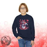 Valentines Day Unicorn Pink Horse Sunglasses Red Hearts Youth Crewneck Sweatshirt! Foxy Kids! Free Shipping!