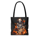 Pirate Skeleton Spooky Book Stack Halloween Fall Vibes Tote Bag!