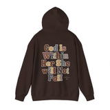 Beige God is Within Her She Will Not Fall Psalms 46:5 Back Designs Unisex Heavy Blend Hooded Sweatshirt! Free Shipping!!!