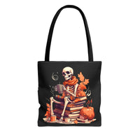 Skeleton Spooky Book Stack Halloween Fall Vibes Tote Bag!