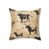 Western/Boho Smoke Brown Bull Print Square Pillow!