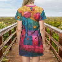 Boho Quilt Patchwork Villages in Pink Oversized Tee!! Great For Sleeping, Lounging, Swimming! Free Shipping!!!