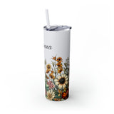 Custom Name Botanical Florals Fall Vibes Skinny Tumbler with Straw, 20oz! Multiple Colors!